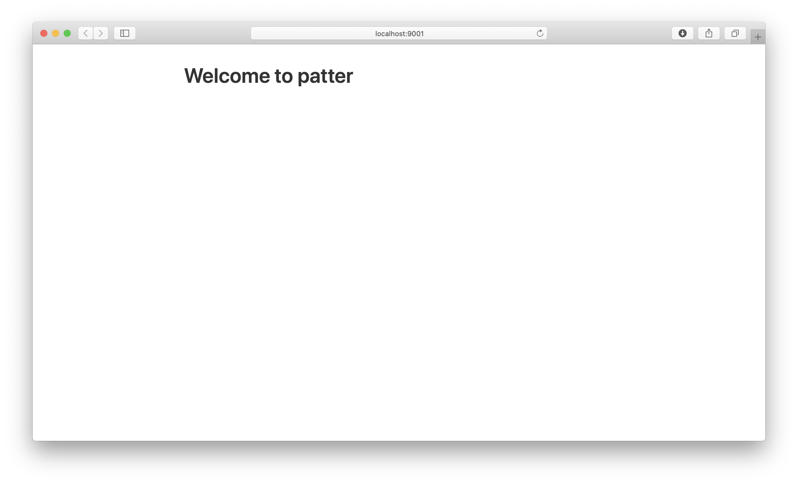 a screenshot showing safari and a very blank white background with an h1 saying “welcome to patter”